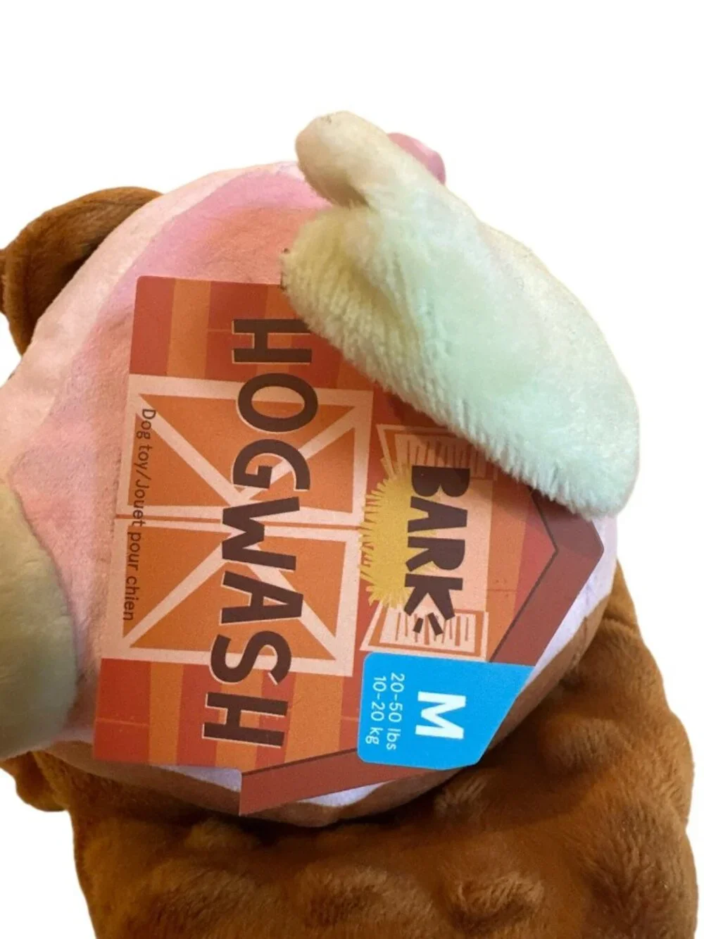 Bark Box Hogwash Dog Toy Plush Pig Mud Puddle Crinkles Squeakers Bungee Tail M